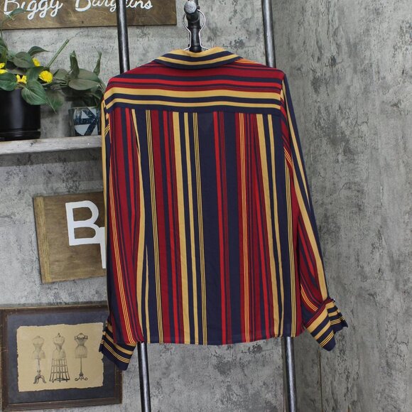 NWT Tommy Hilfiger Printed Collared Long-Sleeve Top Midnight Blue Multi XL - Picture 4 of 7